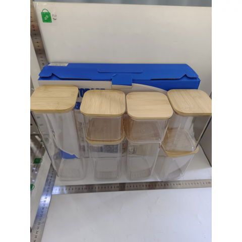 Cutii de depozitare alimente, set din 7 cutii de tip container, cutii pentru cereale, din plastic, capac din bambuc, 2pc 0.5 l, 2pc 0.8 l, 2pc 1.2 l, 1pc 2.5 l, transparente [3]