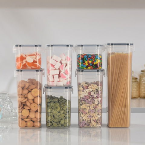 Cutii de depozitare alimente, set din 7 cutii pentru condimente, cereale, cutii pentru bucatarie, din plastic pp, cutii alimentare, diferite dimensiuni, transparente [6]