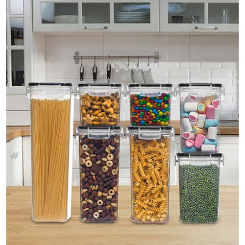 Cutii de depozitare alimente, set din 7 cutii pentru condimente, cereale, cutii pentru bucatarie, din plastic pp, cutii alimentare, diferite dimensiuni, transparente [4]