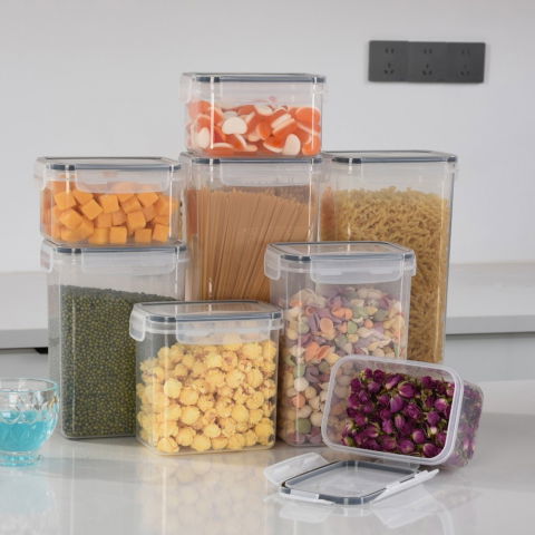 Cutii de depozitare alimente, set din 8 cutii pentru condimente, cereale, cutii pentru bucatarie, din plastic pp, cutii alimentare, diferite dimensiuni, transparente [5]