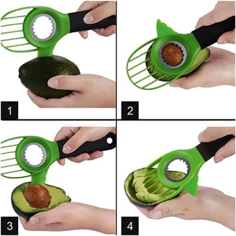 Cutit 3in1 pentru avocado, cutit, scoatere miez si feliator pulpa, din pp si otel inoxidabil, negru/verde [3]