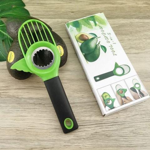 Cutit 3in1 pentru avocado, cutit, scoatere miez si feliator pulpa, din pp si otel inoxidabil, negru/verde [8]