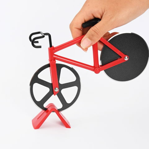 Cutit pizza creativ  in forma de bicicleta, cu suport pentru cutit, 19 x 12.5 cm, otel/pp, negru [3]