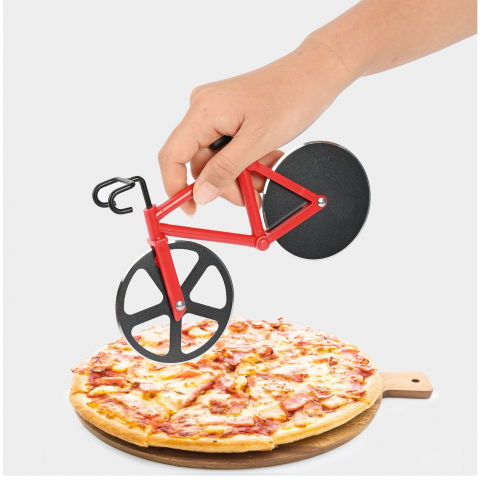 Cutit pizza creativ  in forma de bicicleta, cu suport pentru cutit, 19 x 12.5 cm, otel/pp, negru [2]