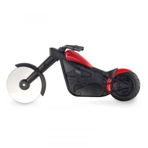 Ajutoare pentru gatit - Cutit pizza creativ  in forma de motocicleta, cu suport pentru cutit, 21.5 x 9.5 cm, otel/pp, negru
