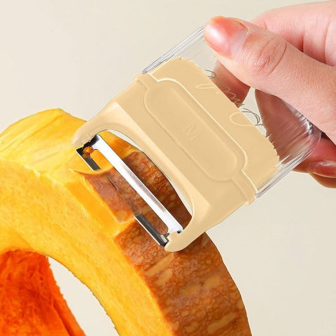 Decojitor/curatator manual de legume si fructe, portabil, cu magnet, doua lame, inox, galben, 6.7x6x1.6 cm [2]
