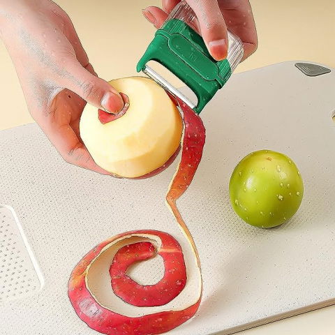 Decojitor/curatator manual de legume si fructe, portabil, cu magnet, doua lame, inox, verde, 6.7x6x1.6 cm [4]