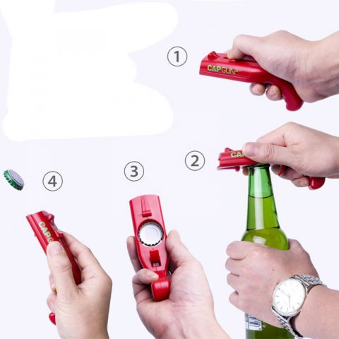 Deschizator de sticle, model pistol, plastic, abs, pentru dopuri metalice, 13 x 6 x 3.7 cm, rosu [3]