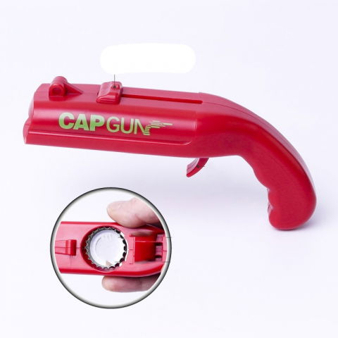 Deschizator de sticle, model pistol, plastic, abs, pentru dopuri metalice, 13 x 6 x 3.7 cm, rosu [2]