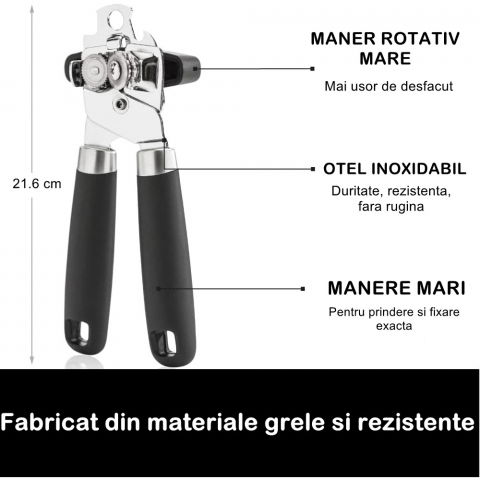 Desfacator de conserve multifunctional  otel inoxidabil, maner antialunecare, ergonomic, rezistent la rugina, usor de utilizat, 21.6 x 6 cm, argintiu [2]