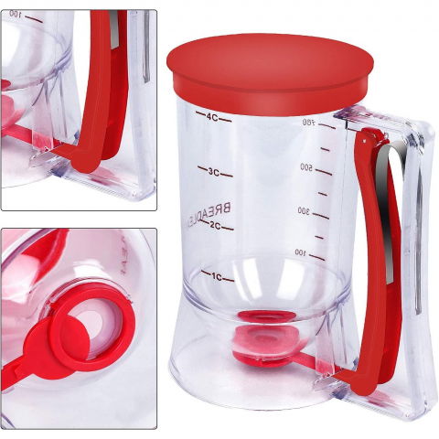 Dispenser de aluat pentru prajituri, din plastic, maner cu arc, 900 ml, 18.5 x 11 cm, rosu [1]