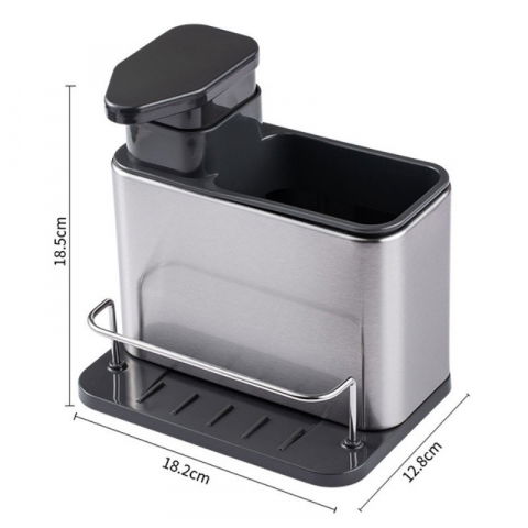 Dispenser multifunctional, dozator pentru detergent, pentru sapun lichid, dezinfectant, cu suport pentru ustensile, 18.5 x 18 x 12.8 cm negru [2]