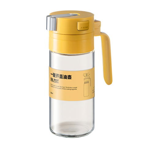 Recipiente pentru condimente si uleiuri - Dispenser pentru ulei, deschidere si inchidere automata a rezervorul, cu inductie gravitationala, 550 ml, 12x7.6x20.5 cm, galben