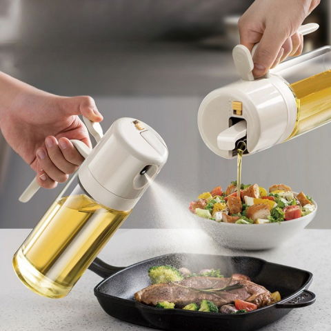 Dispenser pentru ulei, prin curgere si pulverizare, deschidere si inchidere automata a rezervorul, 550ml, 11.4x7.8x22.8cm, gri [7]