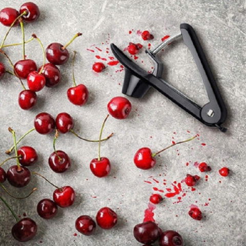 Dispozitiv de scos samburi, manual, cu 1 gaura, pentru cirese/masline, 20.5 x 3.8 x 13 cm, din abs+otel inoxidabil, cu maner, negru [6]