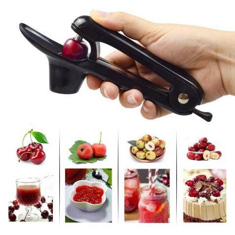Dispozitiv de scos samburi, manual, cu 1 gaura, pentru cirese/masline, 20.5 x 3.8 x 13 cm, din abs+otel inoxidabil, cu maner, negru [3]