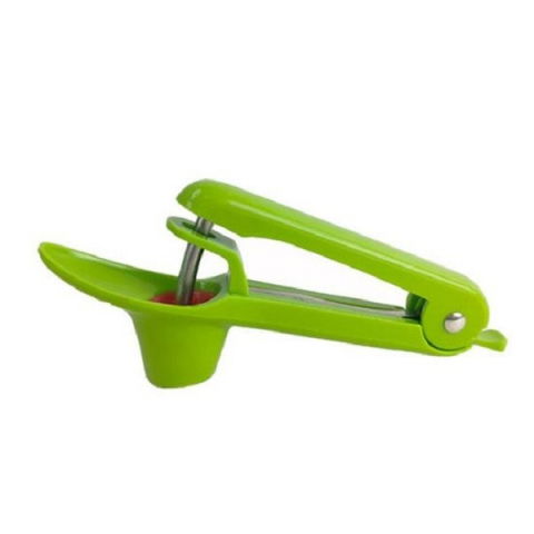 Organizatoare si accesorii pentru bucatarie - Dispozitiv de scos samburi, manual, cu 1 gaura, pentru cirese/masline, 20.5 x 3.8 x 13 cm, din abs+otel inoxidabil, cu maner, verde