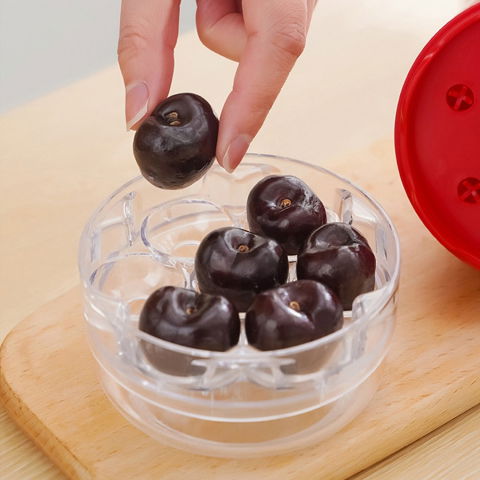 Dispozitiv de scos samburi, manual, cu 7 gauri, pentru cirese, 13 x 9.2 cm, din abs, alb [3]