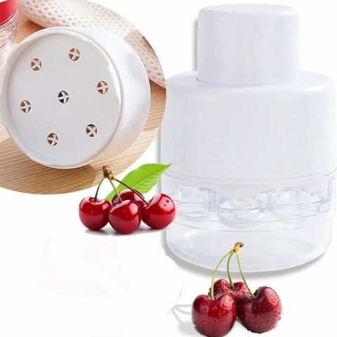 Dispozitiv de scos samburi, manual, cu 7 gauri, pentru cirese, 13 x 9.2 cm, din abs, alb [6]