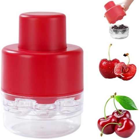 Dispozitiv de scos samburi, manual, cu 7 gauri, pentru cirese, 13 x 9.2 cm, din abs, rosu [10]