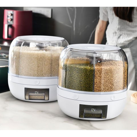 Dozator de cereale  rotativ 360, 6 compartimente, capacitate 3 l, rezistent la umezeala, inchidere etansa, alb [5]