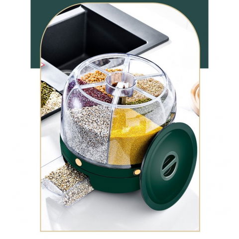 Dozator de cereale  rotativ 360, 6 compartimente, capacitate 3 l, rezistent la umezeala, inchidere etansa, verde inchis [1]