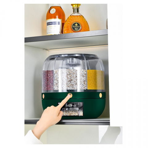 Dozator de cereale  rotativ 360, 6 compartimente, capacitate 6 l, rezistent la umezeala, inchidere etansa, verde [6]