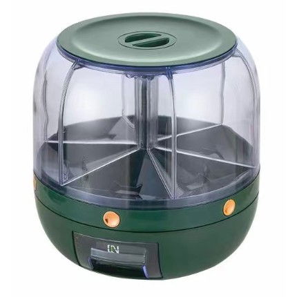 Dozator de cereale  rotativ 360, 6 compartimente, capacitate 6 l, rezistent la umezeala, inchidere etansa, verde