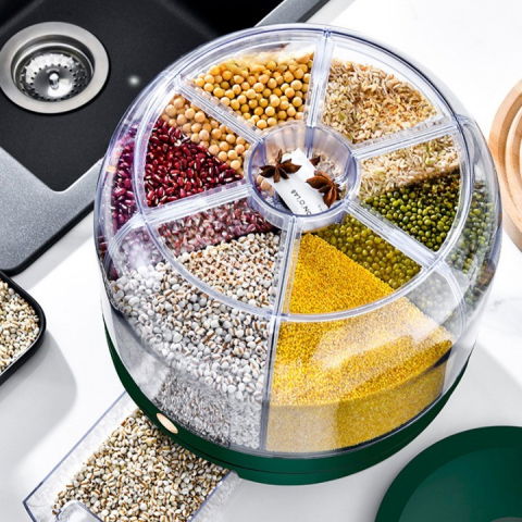 Dozator de cereale  rotativ 360, 6 compartimente, capacitate 6 l, rezistent la umezeala, inchidere etansa, verde [4]