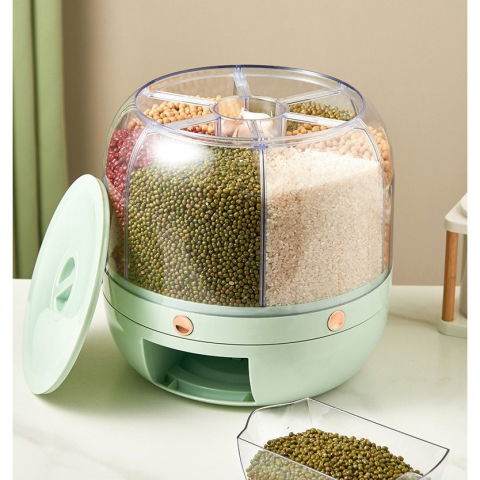 Dozator de cereale  rotativ 360, 6 compartimente, capacitate 6 l, rezistent la umezeala, inchidere etansa, verde deschis [4]