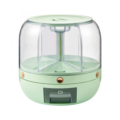 Dozator de cereale  rotativ 360, 6 compartimente, capacitate 6 l, rezistent la umezeala, inchidere etansa, verde deschis