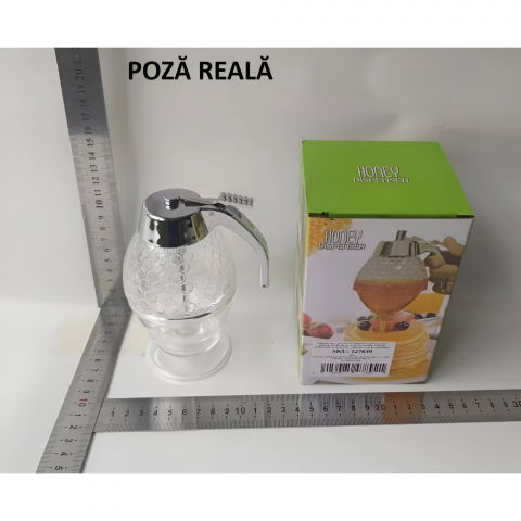 Dozator de miere, dispenser fara picurare, borcan tip fagure, fara scurgeri, pentru zahar si sirop, 15x8 cm, transparent [6]
