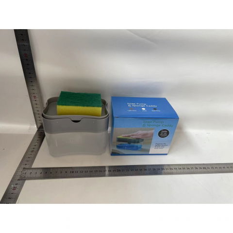 Dozator  dispenser 2 in 1 pentru detergent lichid de vase sau pentru obiecte sanitare cu suport pentru burete de bucatarie ,14 x 10.5 x 10 cm, capacitate 380 ml, gri [4]