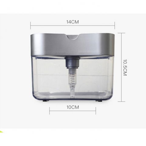 Dozator  dispenser 2 in 1 pentru detergent lichid de vase sau pentru obiecte sanitare cu suport pentru burete de bucatarie ,14 x 10.5 x 10 cm, capacitate 380 ml, gri [1]