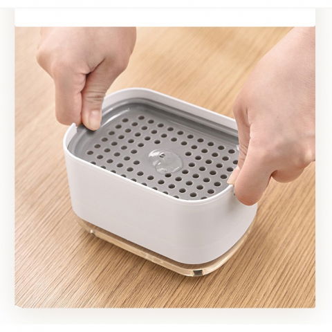 Dozator  dispenser 2 in 1 pentru detergent lichid de vase sau pentru obiecte sanitare cu suport pentru burete de bucatarie , 8.6 x 14.5 x 10 cm, capacitate 300 ml, alb [4]