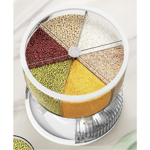 Dozator etajat de cereale  rotativ 360, 6 compartimente, capacitate 10l, cofrag special pentru oua, vas pentru scurgerea cerealelor, 35x27.5 cm, alb [5]