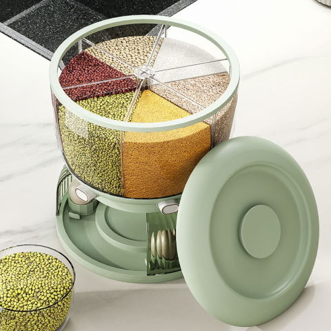 Dozator etajat de cereale  rotativ 360, 6 compartimente, capacitate 10l, cofraj special pentru oua, vas pentru scurgerea cerealelor, 35x27.5 cm, verde [2]