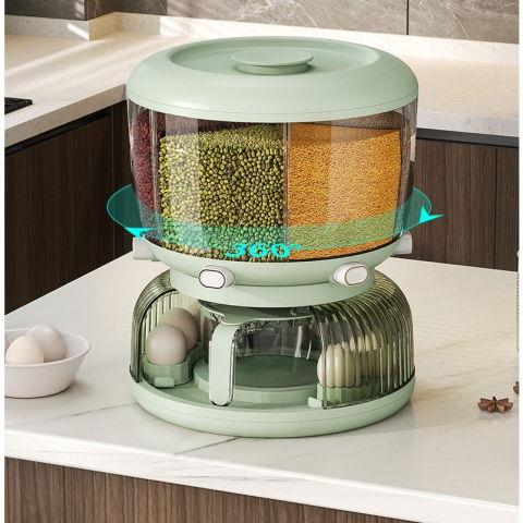 Dozator etajat de cereale  rotativ 360, 6 compartimente, capacitate 10l, cofraj special pentru oua, vas pentru scurgerea cerealelor, 35x27.5 cm, verde [3]