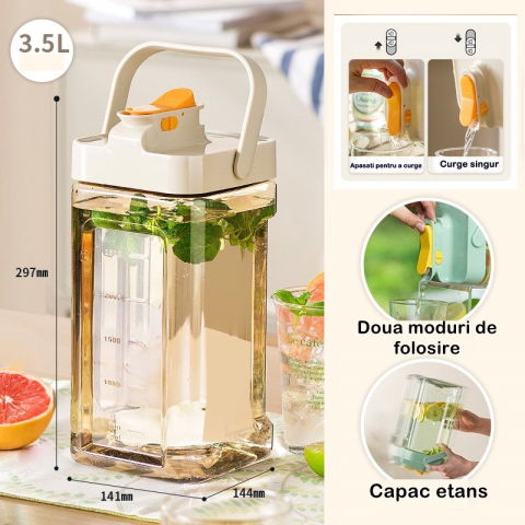 Dozator portabil pentru bauturi  3.5 litri, capac etans, duza deschidere/inchidere, recipent din plastic, gradat, filtru, maner, 29.7 x 14.1 x 14.4 cm, pentru diverse bauturi, alb [1]