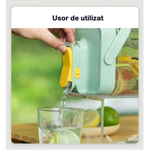 Dozator portabil pentru bauturi  3.5 litri, capac etans, duza deschidere/inchidere, recipent din plastic, gradat, filtru, maner, pentru diverse bauturi, 29.7 x 14.1 x 14.4 cm, verde [6]