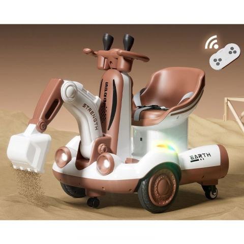 Excavator electric, pe 4 roti antiderapante, cu telecomanda, brat controlat electric, cu telecomanda, +2 ani, maro [1]