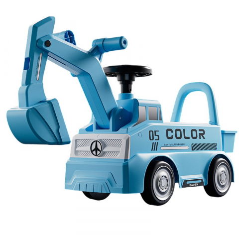 Excavator manual pentru copii, 3 ani, sport, claxon, cutie depozitare, lumini, scaun, 62x26x47 cm, albastru [2]