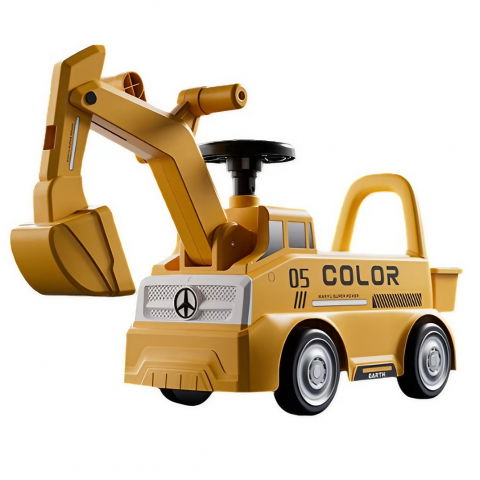 Triciclete, mașinuțe și accesorii pentru transportul copiilor - Excavator manual pentru copii, 3 ani, sport, claxon, cutie depozitare, lumini, scaun, 62x26x47 cm, galben