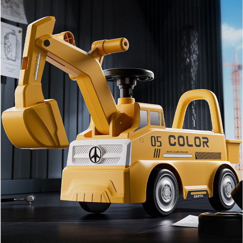 Excavator manual pentru copii, 3 ani, sport, claxon, cutie depozitare, lumini, scaun, 62x26x47 cm, galben [2]