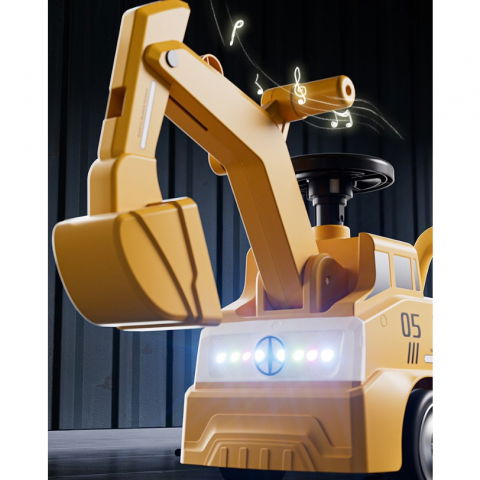 Excavator manual pentru copii, 3 ani, sport, claxon, cutie depozitare, lumini, scaun, 62x26x47 cm, galben [6]