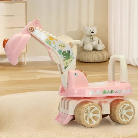 Excavator pentru copii, 1-3 ani, greutate portanta 30 kg, muzica si lumini, rotatie 360 grade, 45 x 31 x 35 cm, 4 roti, roz [3]