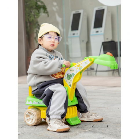 Excavator pentru copii, 1-3 ani, greutate portanta 30 kg, muzica si lumini, rotatie 360 grade, 45 x 31 x 35 cm, 4 roti, verde [6]