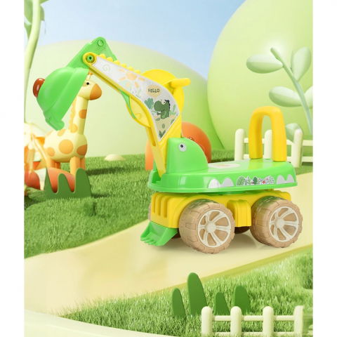 Excavator pentru copii, 1-3 ani, greutate portanta 30 kg, muzica si lumini, rotatie 360 grade, 45 x 31 x 35 cm, 4 roti, verde [4]