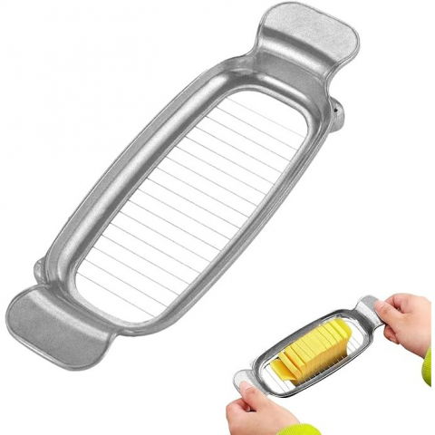 Organizatoare si accesorii pentru bucatarie - Feliator de alimente, pentru branza, unt, oua, din aluminiu, 19.5 x 6.5 x 2 cm, argintiu