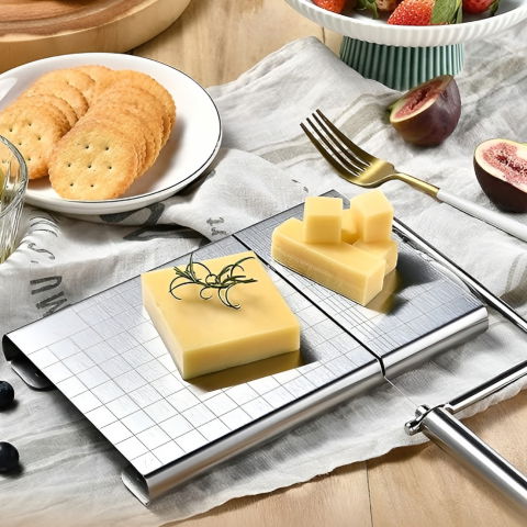 Feliator de branza, din otel inoxidabil, 5 fire de rezerva, maner ergonomic, scara de masurare, 24x21cm, argintiu [2]